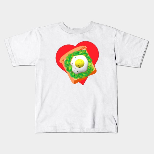 Avocado Toast Lovers Toast with Egg on a Bright Red Heart. (White Background) Kids T-Shirt by Art By LM Designs 